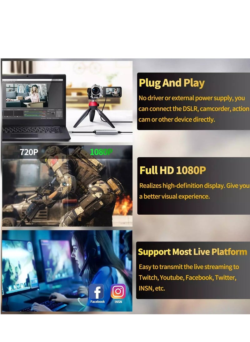 HDMI Capture Card 1060P @60HZ, 4K @30HZ (USB)
