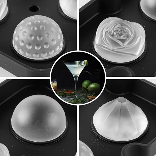DENSITY COLLECTION Ice Cube Trays Silicone Tray Big Size Perfectly 4 Type Round, Rose, Diamond, and Dotted Ice Cube Molds for Whiskey & Cocktails, Keep Drinks Chilled, Reusable and BPA Free - Image 2