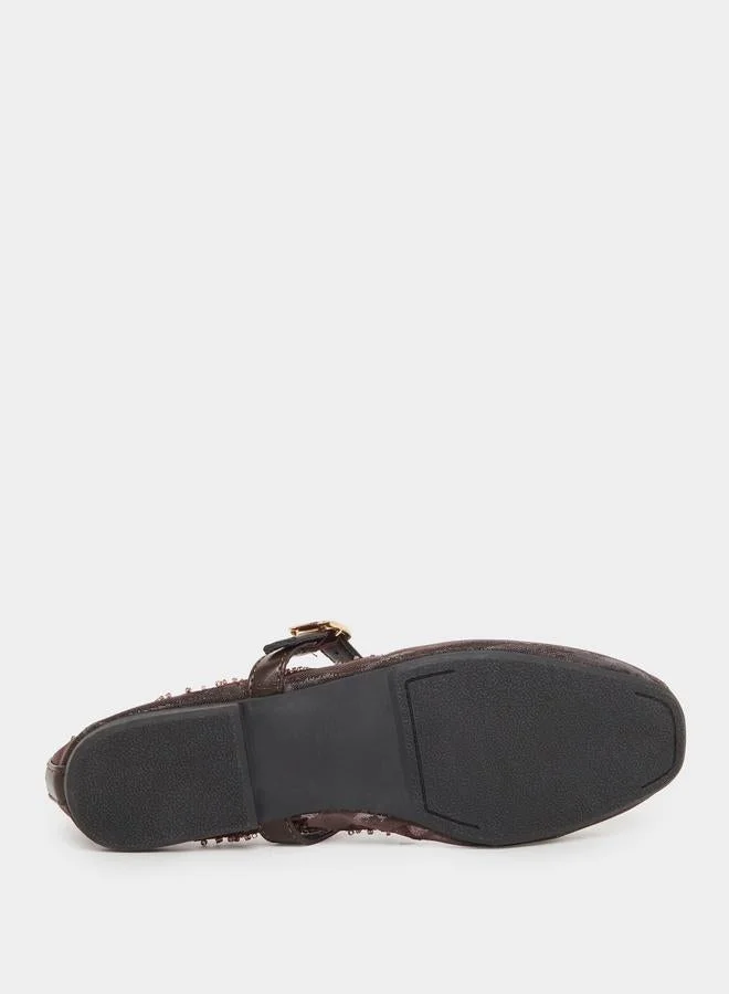 Styli  Brown Embroidered Mesh Ballerinas for Women | Best Price UAE