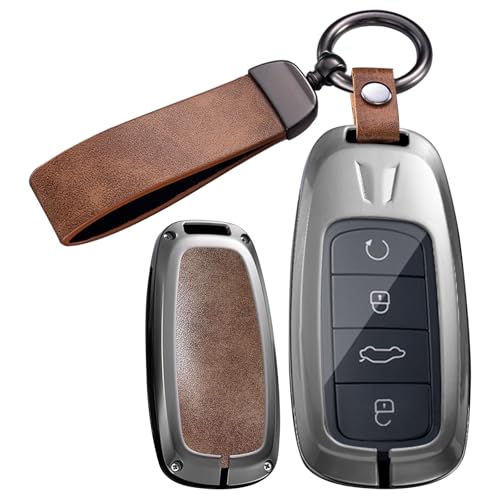 ontto Key Fob Case Transparent Front Cover Fit for Chery Tiggo 9 Tiggo 8 PRO Tiggo 8 PRO MAX Tiggo 7 PRO MAX Omoda 5/C5 Jaecoo 7 Arrizo 5,Metal and Leather Key Holder,Brown - Image 1