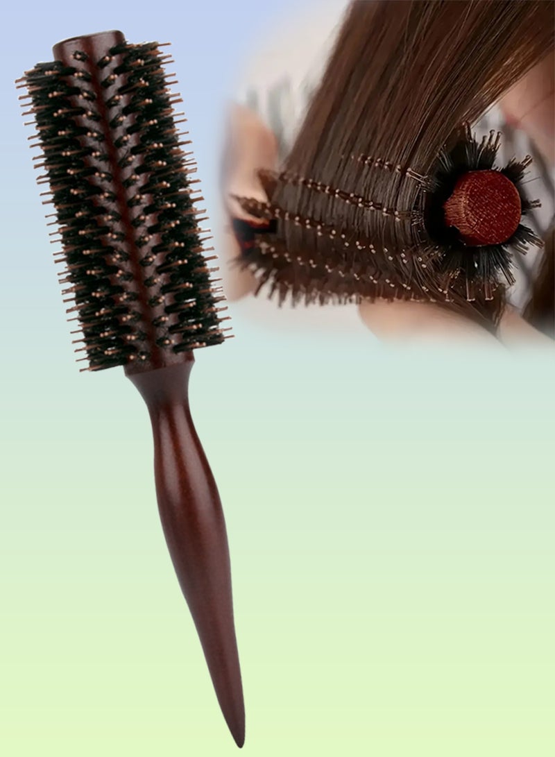 NIKITA.VIVI فرشاة شعر دائرية بمقبض خشبي ودبابيس نايلون لتسريح الشعر وتجعيله مفرودًا ومكثفًا وفك التشابك فرشاة شعر مضادة للكهرباء الساكنة للرجال والنساء فرشاة تصفيف وفرشاة تجفيف بالهواء - Image 1