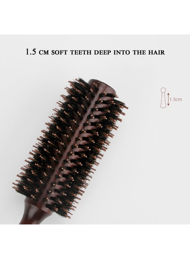 NIKITA.VIVI فرشاة شعر دائرية بمقبض خشبي ودبابيس نايلون لتسريح الشعر وتجعيله مفرودًا ومكثفًا وفك التشابك فرشاة شعر مضادة للكهرباء الساكنة للرجال والنساء فرشاة تصفيف وفرشاة تجفيف بالهواء - Image 3