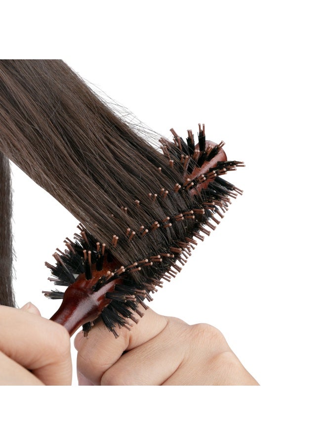 NIKITA.VIVI فرشاة شعر دائرية بمقبض خشبي ودبابيس نايلون لتسريح الشعر وتجعيله مفرودًا ومكثفًا وفك التشابك فرشاة شعر مضادة للكهرباء الساكنة للرجال والنساء فرشاة تصفيف وفرشاة تجفيف بالهواء - Image 4