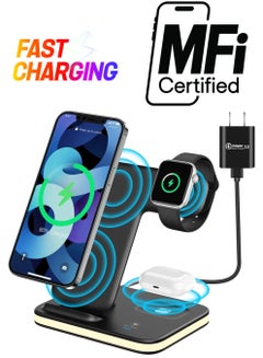Generic Wireless Charging Station, Upgraded 3 in-1 Wireless Charger with Night Light for iPhone 15/14/13/12/ Pro/Max, Apple Watch 9/8/7/6/SE/5/4/3/2, Air Pods Pro/2/3  - Image 1