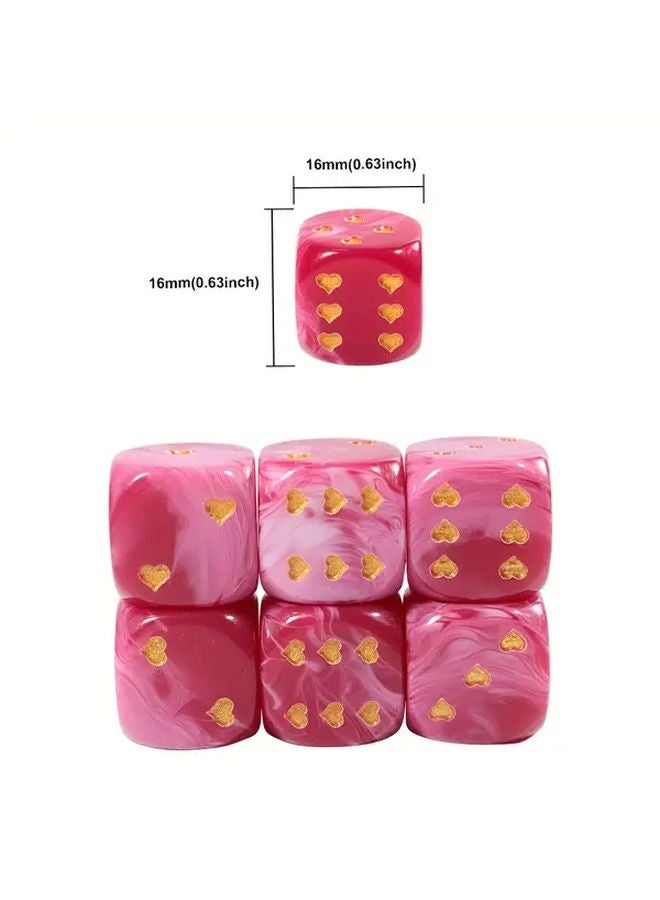 Set of 6 Sweetheart Style Love Heart Pattern D6 Dice for Action Games Ages 14 and Up - Image 4