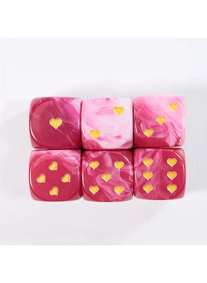 Set of 6 Sweetheart Style Love Heart Pattern D6 Dice for Action Games Ages 14 and Up - Image 1