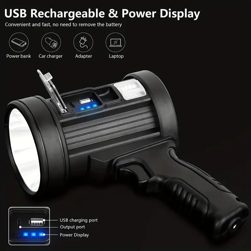 Brikipth Brikipth Solar Handheld Flashlight with Side Light USB Rechargeable Waterproof Super Bright Solar Searchlight with 6 Modes for Outdoor Hunting Camping Emergencies Boating - Image 5