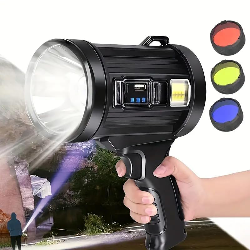 Brikipth Brikipth Solar Handheld Flashlight with Side Light USB Rechargeable Waterproof Super Bright Solar Searchlight with 6 Modes for Outdoor Hunting Camping Emergencies Boating - Image 1