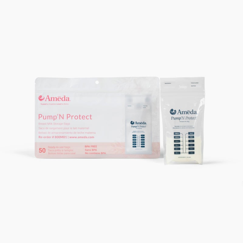 Ameda Pump'N Protect Breastmilk Storage Bag 6oz | 50 Count | Breast Milk Storage Bags for Refrigerator or Freezer | BPA Free | Breastfeeding Essentials | Breastfeeding Supplies - Image 1