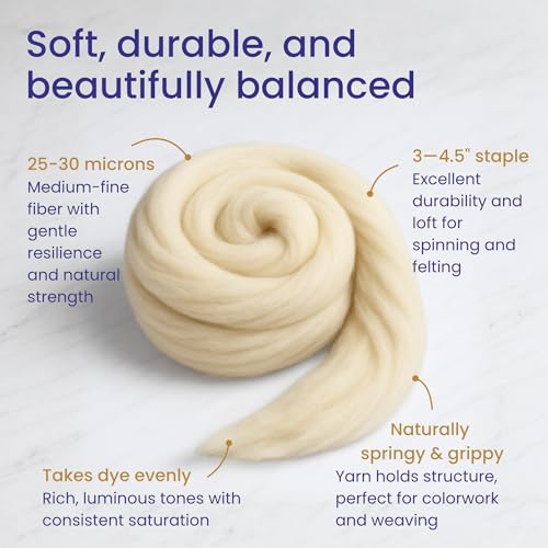 Revolution Fibers Corriedale Wool Roving 1 lb (16 Ounces) for Spinning | Soft Chunky Jumbo Yarn for Arm Knitting Blanket |100% Natural Undyed (Off-White) Wool Yarn Bulk, Felting Core, Carded Stuffing - Image 2