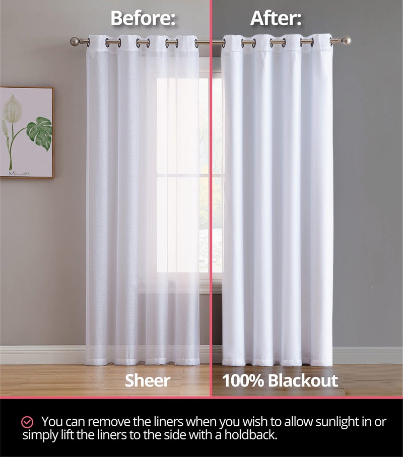 HLC.ME White Thermal Insulated 100% Blackout Curtain Liner 84 inch Grommet Panels - Complete Darkness & Privacy, Energy Efficient, Noise Reducing - 16 Rings Included (2 Panels, 50 W x 80 L inch) - Image 4