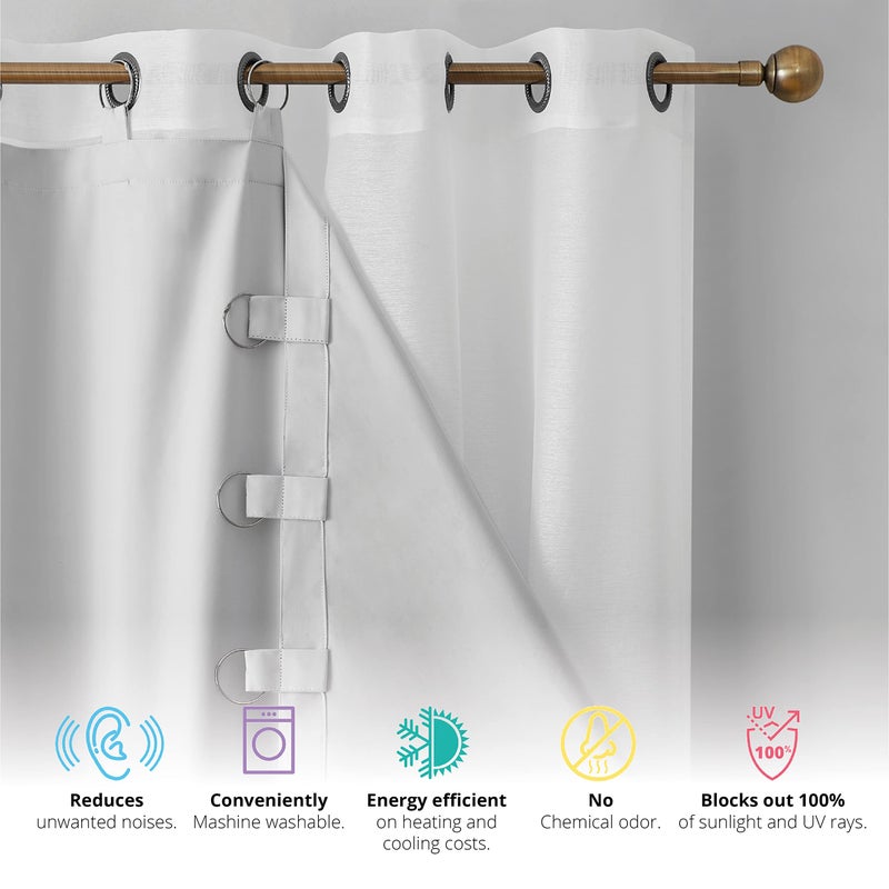 HLC.ME White Thermal Insulated 100% Blackout Curtain Liner 84 inch Grommet Panels - Complete Darkness & Privacy, Energy Efficient, Noise Reducing - 16 Rings Included (2 Panels, 50 W x 80 L inch) - Image 2