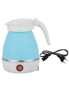 Small folding portable electric boiler, silicon hot water boiler, camping teapot, easy to store, equipped with removable power cord (blue)
