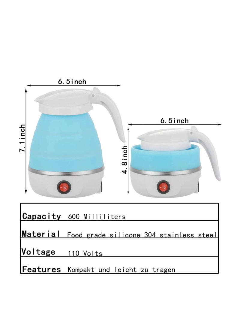 Generic - Small folding portable electric boiler, silicon hot water boiler, camping teapot, easy to store, equipped with removable power cord (blue) - Image 1