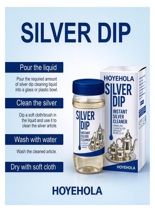 HOYEHOLA Silver Dip Instant Silver Cleaner 300 ml | Silver Utensil Cleaner Liquid for Pooja Items, Jewellery & Household Silver | Easy Dip Rinse Tarnish Cleaning Solution - Image 4
