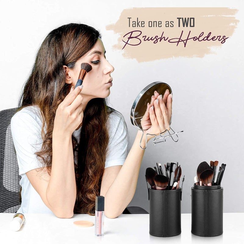 FINEMOE Large Makeup Brush Holder For Makeup ArtistMakeup Brushes Set Organizer For TravelPremium Pu Leather Makeup Brush Stand Cosmetic Dustproof Makeup Brush PouchPouch Cup CaseBlack76 cm - Image 2