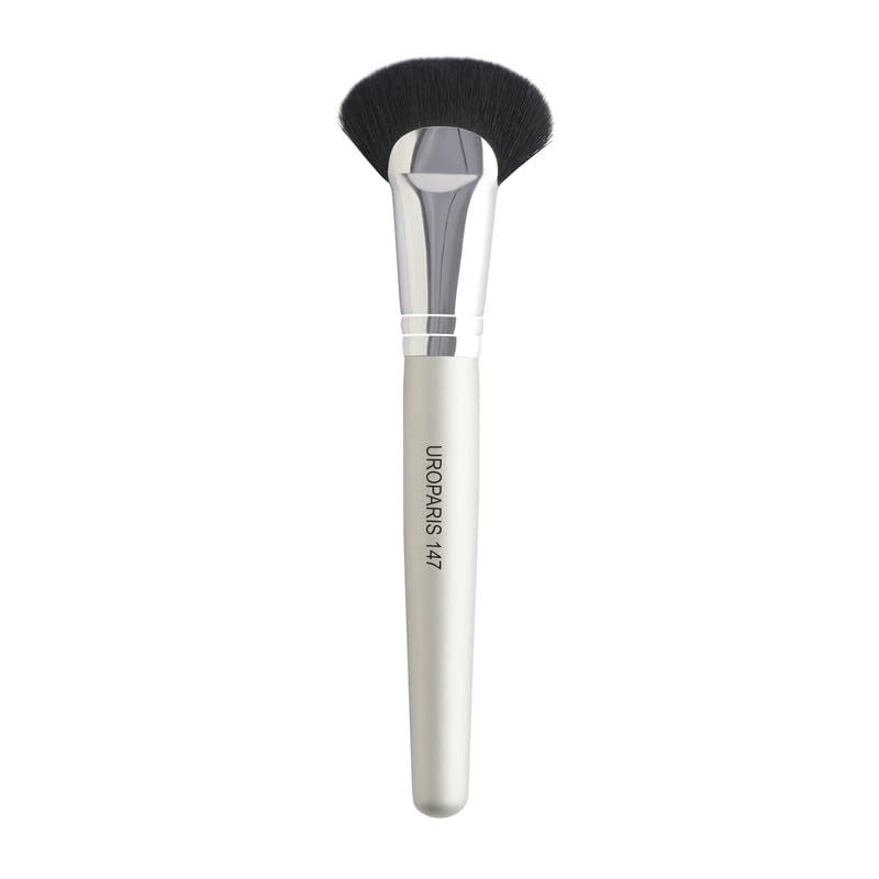 UROPARIS 147 Fan Brush for Makeup Crafted with Natural Bristles Wooden Handle Perfect for Sculpting Contouring Highlighting Silver 1 Piece - Image 1