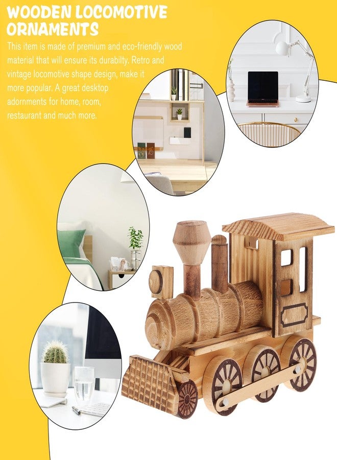 BESPORTBLE Wooden Crafts Wood Steam Train Figurine Train Model Retro Locomotive Ornaments Steampunk Statue Crafts Desktop Decor for Boys Home Office Decor Engineering - Image 2