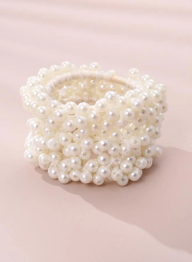 Take Two white Set of 3 - Faux Pearl Hair Tie for Women | Best Price UAE
