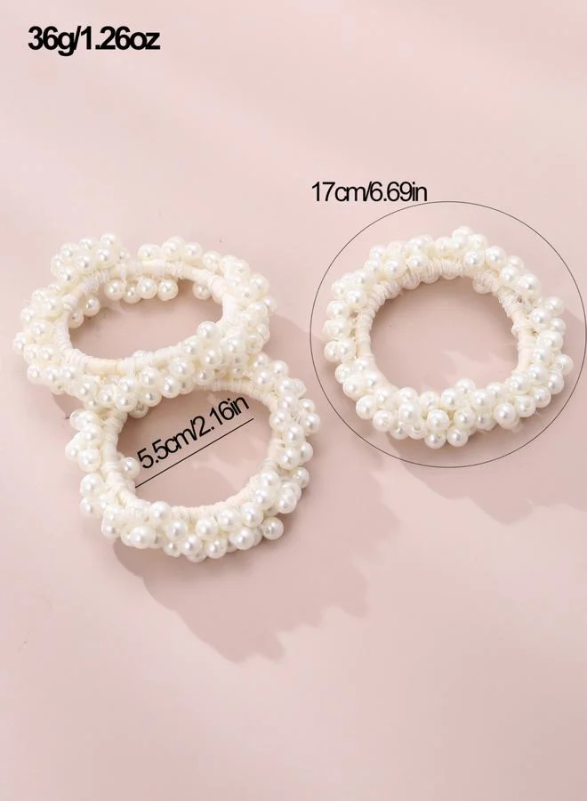 Take Two white Set of 3 - Faux Pearl Hair Tie for Women | Best Price UAE