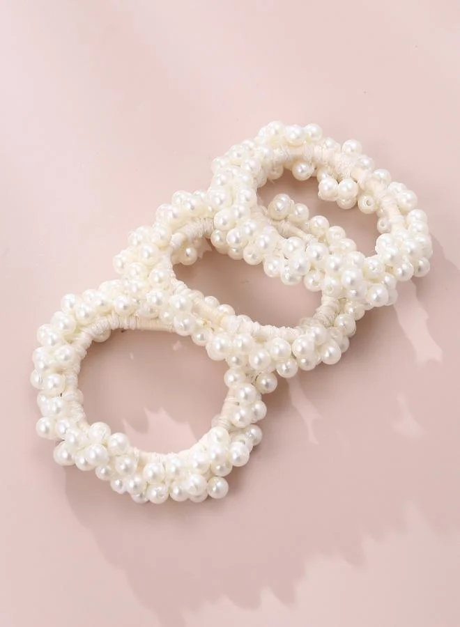 Take Two white Set of 3 - Faux Pearl Hair Tie for Women | Best Price UAE