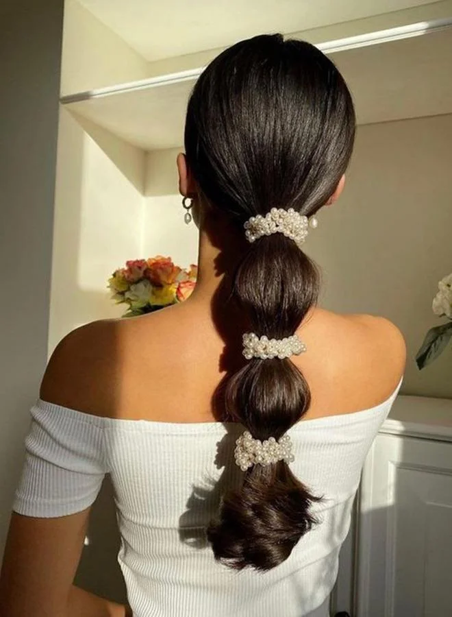 Take Two white Set of 3 - Faux Pearl Hair Tie for Women | Best Price UAE