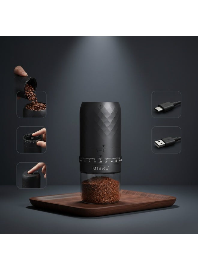 MIBRU Electric Coffee Grinder Rechargeable Type-C Portable Black for Home Use Daily Brewing - Image 4