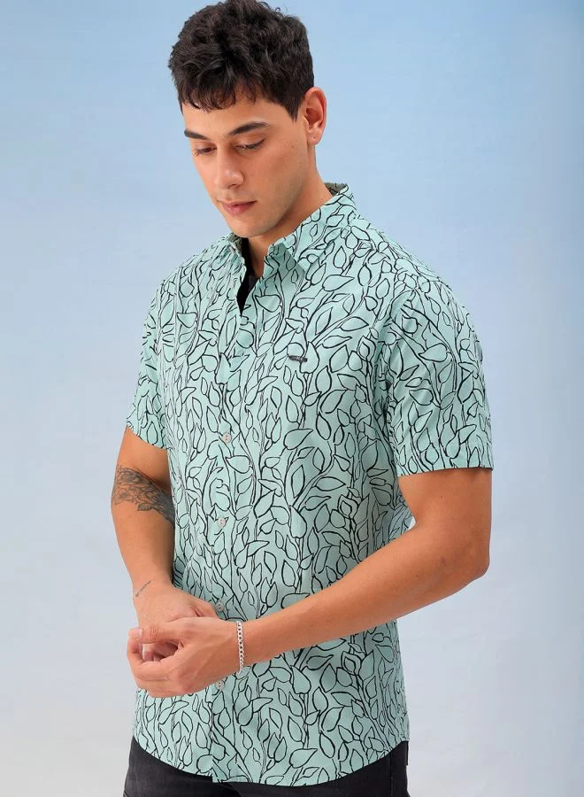 The Indian Garage Co Men Regular Fit Tropical Half Sleeves Spread Collar Casual Shirt
