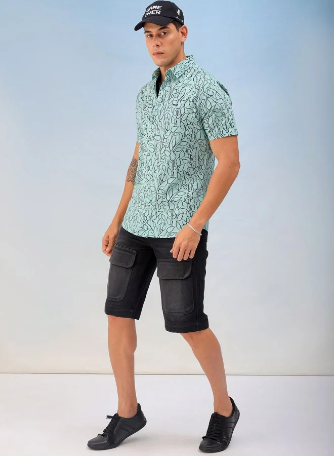 The Indian Garage Co Men Regular Fit Tropical Half Sleeves Spread Collar Casual Shirt