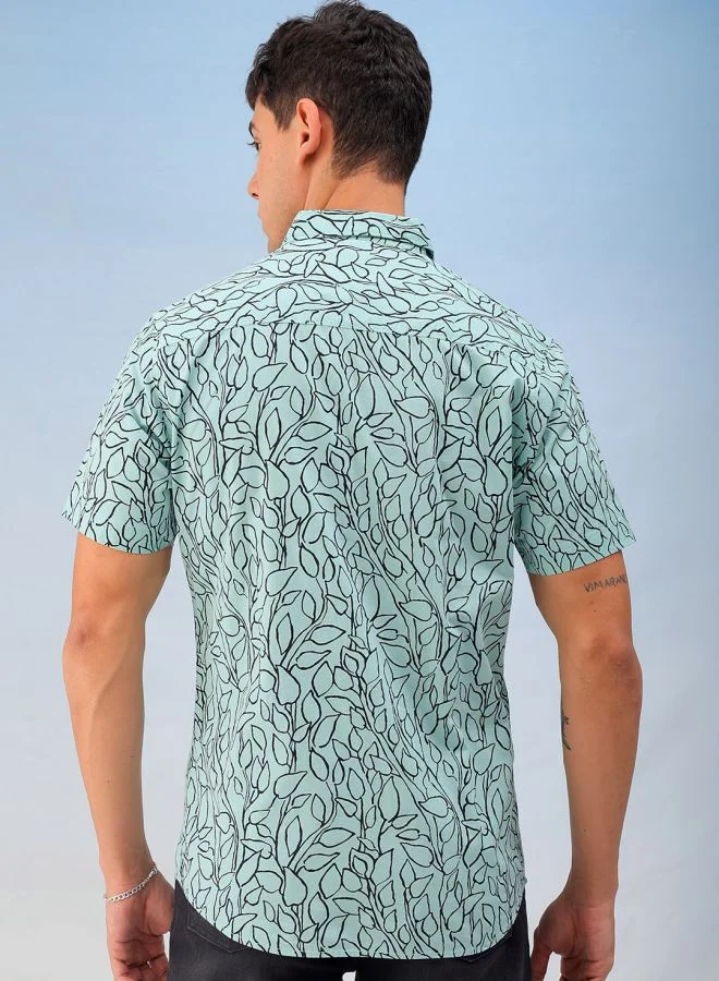 The Indian Garage Co Men Regular Fit Tropical Half Sleeves Spread Collar Casual Shirt