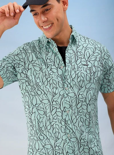 The Indian Garage Co Men Regular Fit Tropical Half Sleeves Spread Collar Casual Shirt