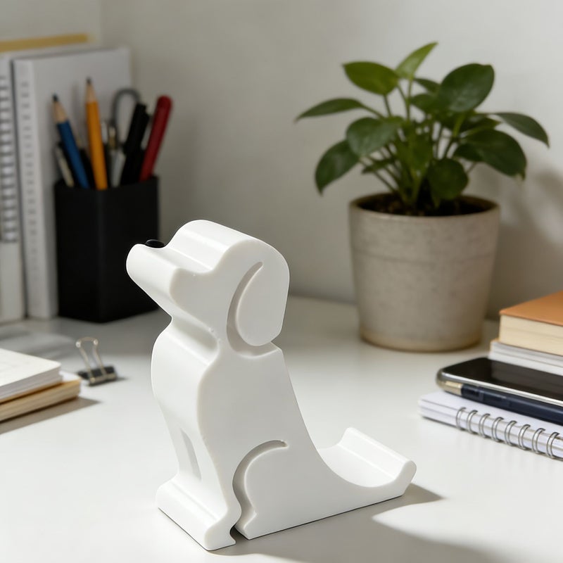 3D Printed White Dog Phone Holder PLA Material Stable Desk Decor Gift - Image 3