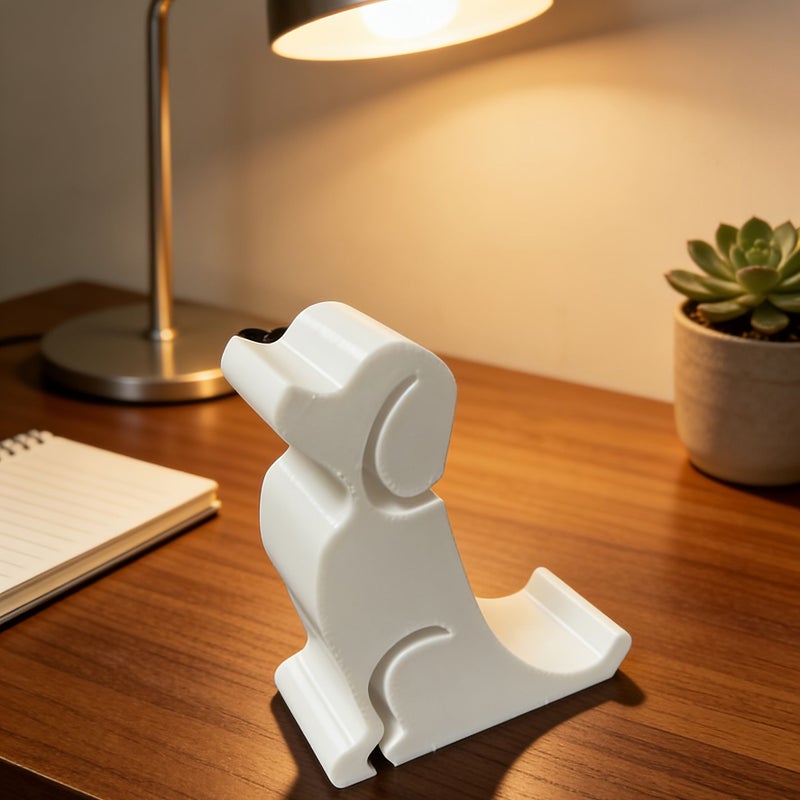 3D Printed White Dog Phone Holder PLA Material Stable Desk Decor Gift - Image 4