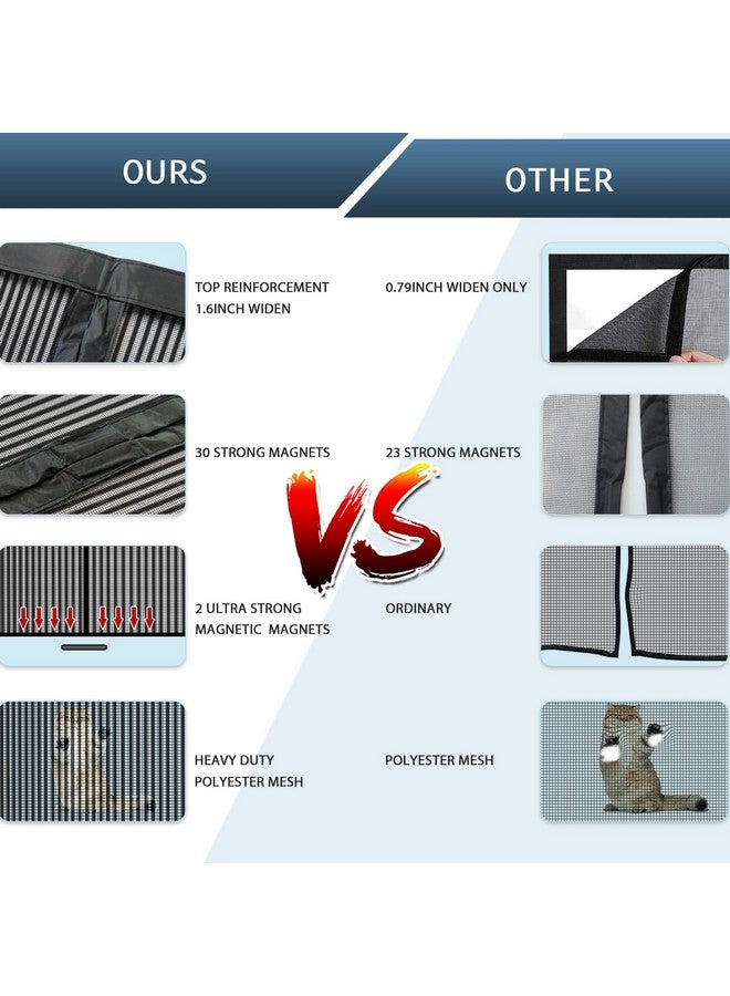 YRH YRH Magnetic Screen Door - Upgrade Enhanced Screen Mesh,Fit for Door Size:36x82 Inch,Screen Itself Size:38x83 Inch,Powerful Magnets,Frame Hook & Loop,Full Frame Magic Tape Screen Door No Gap,Black  - Image 3