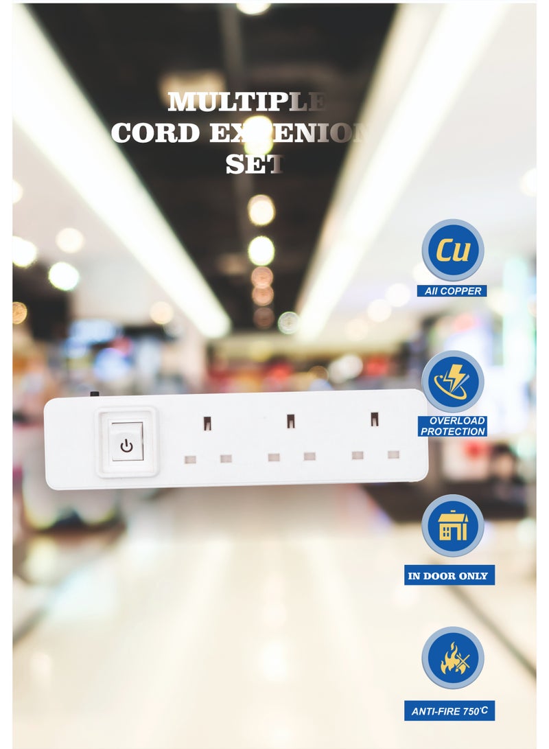MOVAL Power Extension Cord 3m | 3 Socket Power Strip | Heavy Duty Extension Lead | Multi Plug Extension Cable for Home, Office & Appliances - Image 3