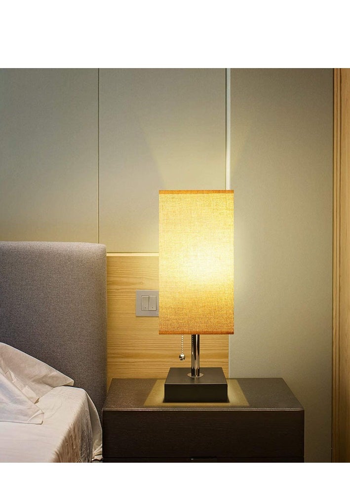 MIXDE - Table Lamp,Bedside Lamps with 2 Useful USB Charging Ports, Solid Wood Nightstand Lamp with beige Fabric Shade Perfect for Bedroom, Living Room, Study Room - Image 1