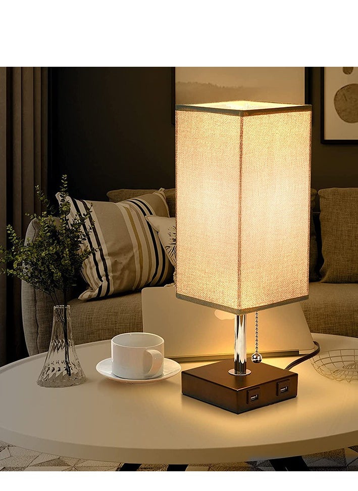 MIXDE - Table Lamp,Bedside Lamps with 2 Useful USB Charging Ports, Solid Wood Nightstand Lamp with beige Fabric Shade Perfect for Bedroom, Living Room, Study Room - Image 1