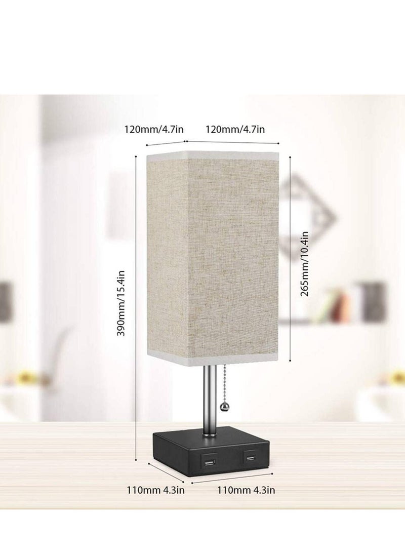 MIXDE - Table Lamp,Bedside Lamps with 2 Useful USB Charging Ports, Solid Wood Nightstand Lamp with beige Fabric Shade Perfect for Bedroom, Living Room, Study Room - Image 1