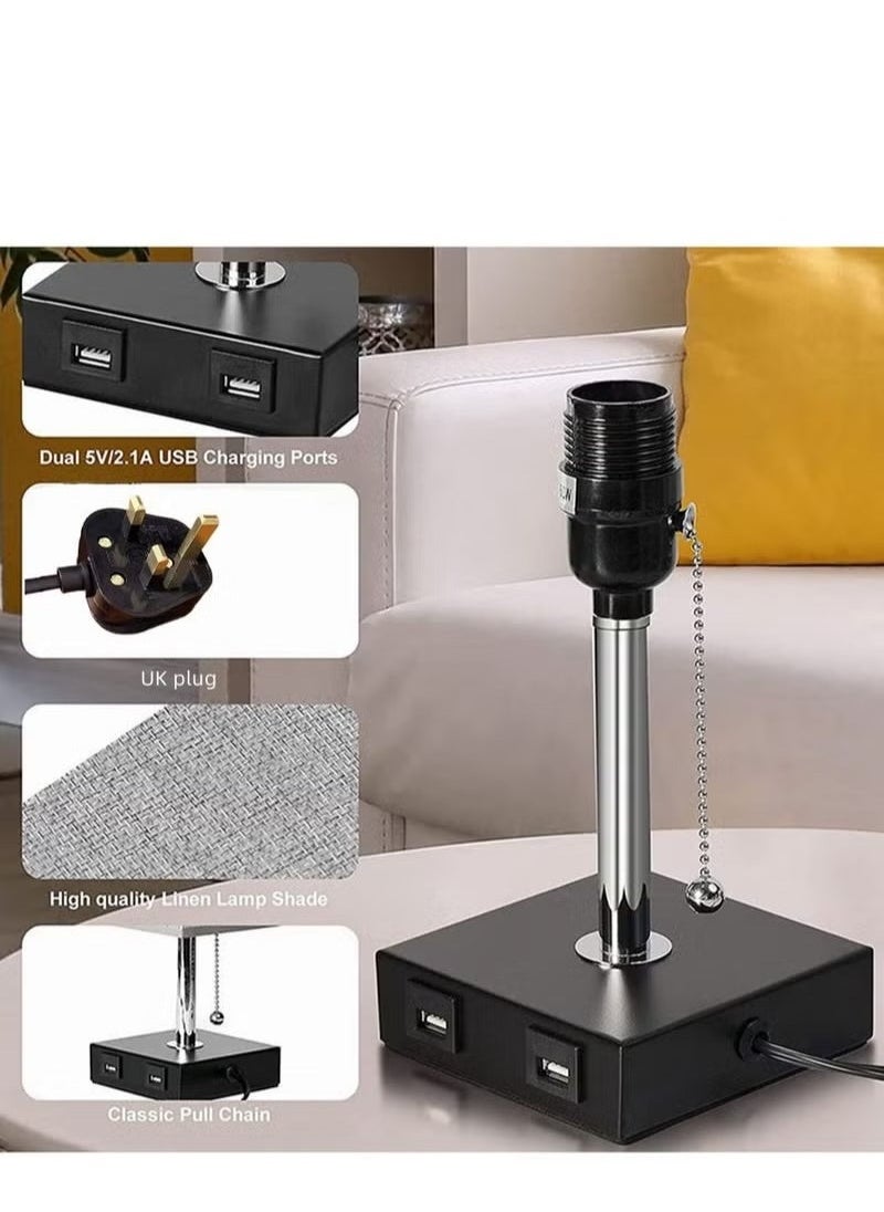 MIXDE - Table Lamp,Bedside Lamps with 2 Useful USB Charging Ports, Solid Wood Nightstand Lamp with beige Fabric Shade Perfect for Bedroom, Living Room, Study Room - Image 1