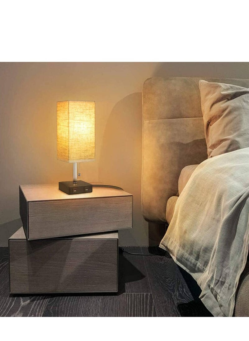 MIXDE - Table Lamp,Bedside Lamps with 2 Useful USB Charging Ports, Solid Wood Nightstand Lamp with beige Fabric Shade Perfect for Bedroom, Living Room, Study Room - Image 1