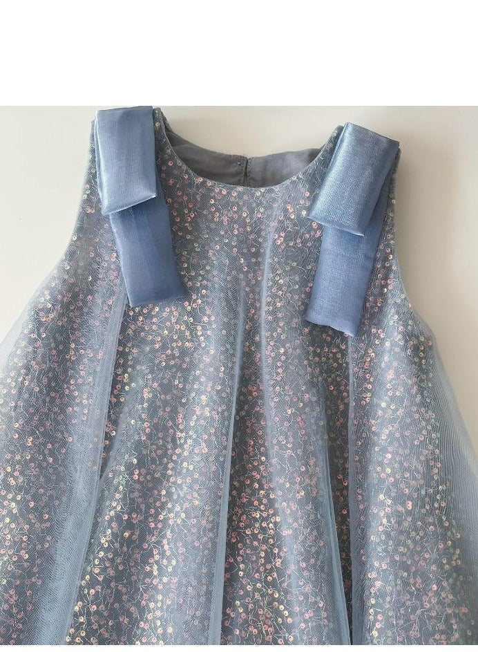 Girl's Sequined Mesh Vest Dress, Baby's Shiny Camisole Dress  - Image 5