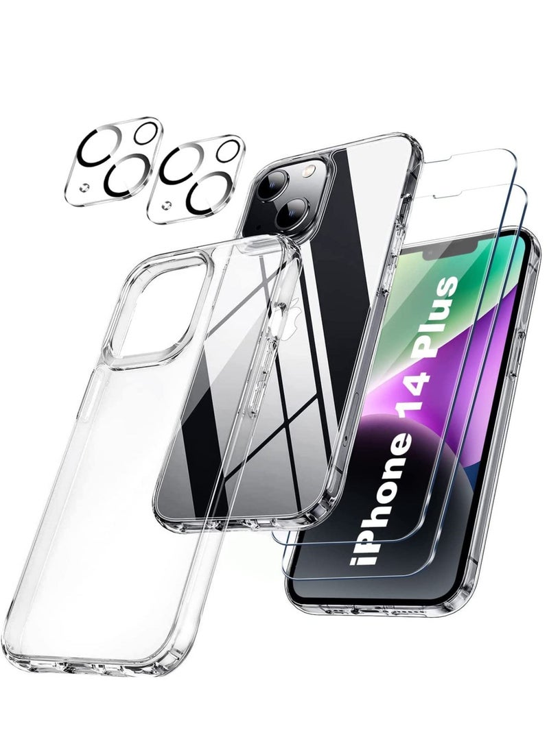 [5 in 1] Designed for iPhone 14 Plus Case, Never Yellow, Military Protection, with 2 Tempered Glass Screen Protector+2 Camera Lens Protector All-Round Protection Kit. - Image 1