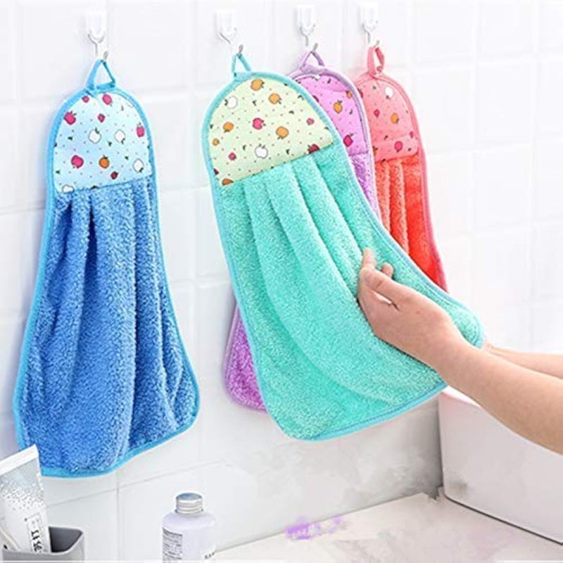 bosig® Micro Fiber Cotton Multipurpose use wash Basin/Kitchen Hanging Towels, derived Rayon Face Towel, Microfiber Soft Coral Velvet Towel Kitchen Bathroom Hanging Hand Towels - (Pack of 3).