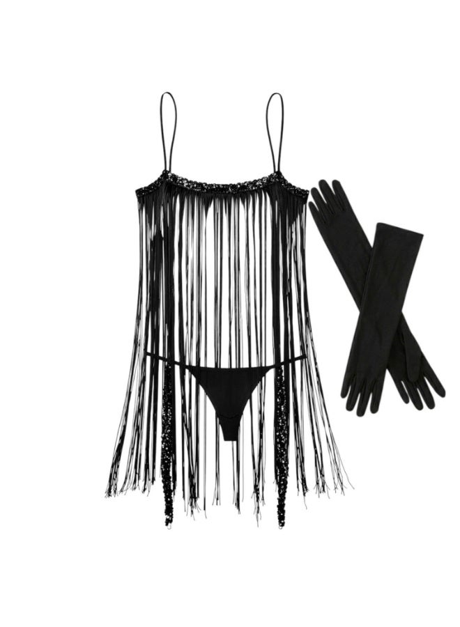 Women’s set with tassel details and long gloves