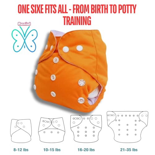 Renial reusable Cloth Diaper with Inserts – Adjustable Size for Babies 3 Months to 3 Years – Single Pack (ORANGE) - Image 5
