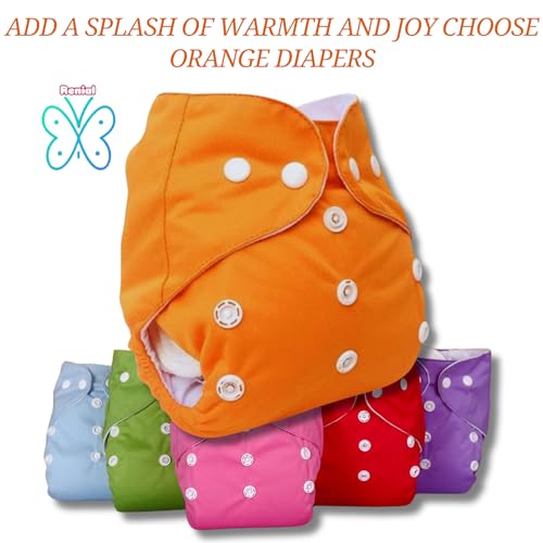 Renial reusable Cloth Diaper with Inserts – Adjustable Size for Babies 3 Months to 3 Years – Single Pack (ORANGE) - Image 4