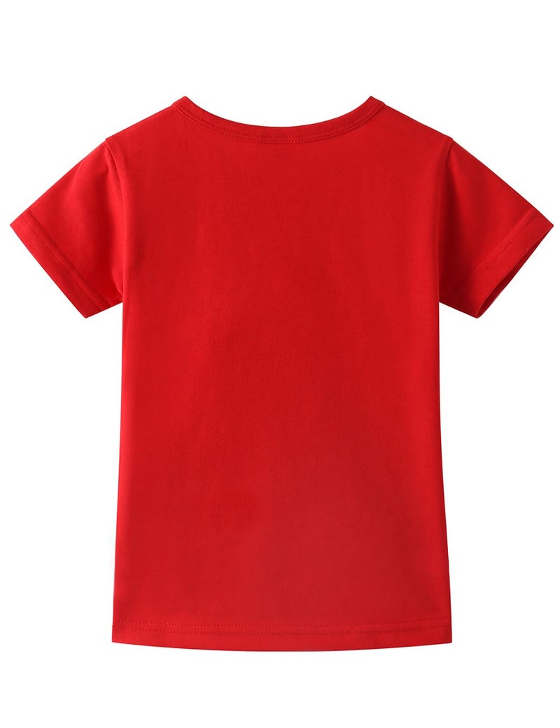 Noomelfish Girls Short Sleeve Heart Pocket T-Shirts Casual Cotton Tee Tops Blouse, Red, Size 7-8 Years - Image 3