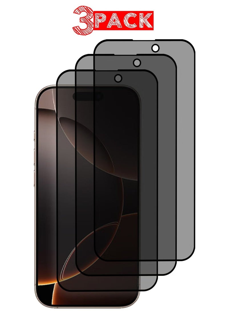 Raxoom 3-Pack iPhone 16 Pro Max Privacy Screen Protector â€“ Anti-Spy Tempered Glass, 9H Hardness, Case-Friendly, Black Privacy Film - Image 1