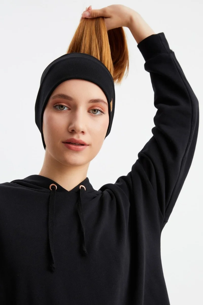 Butikgiz Black Women's Cotton Thermal, Non-Slip, Antiperspirant, Ultra Light, Sports Hair Band Bandana Buff