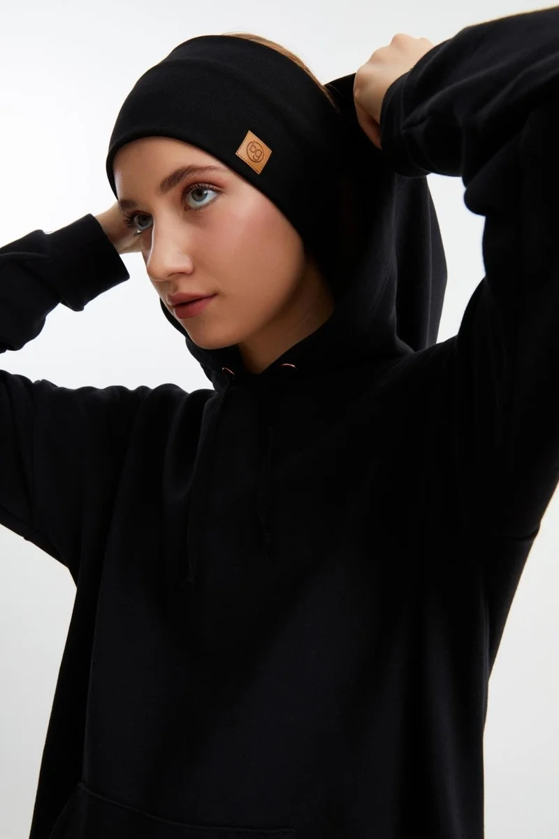 Butikgiz Black Women's Cotton Thermal, Non-Slip, Antiperspirant, Ultra Light, Sports Hair Band Bandana Buff
